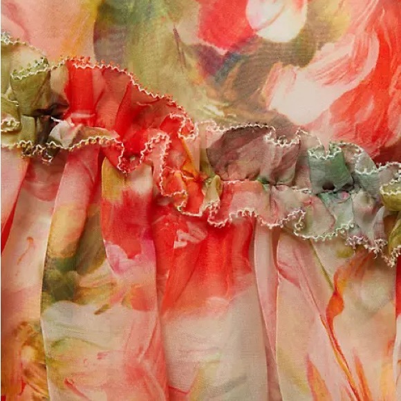 Abstract Floral Printed Chiffon Mini Dress - Melon - SIZE 8 - Picture 7 of 13